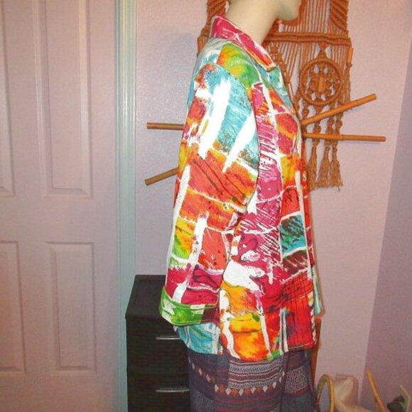 Parsley & Sage Rainbow Art To Wear Top Size XL Button Up Tunic Boho Pop Art NEW - Picture 7 of 13